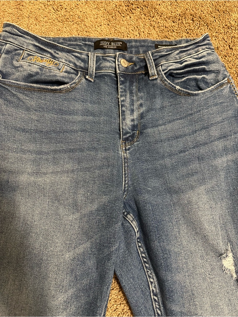 Judy Blue Washed Blue Distressed Boyfriend Jeans size 14W - Picture 4 of 9